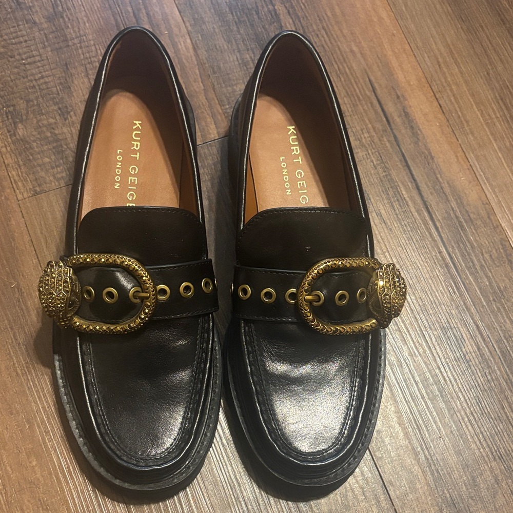Kurt Geiger Black Loafers with Gold Accents